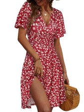 FENSACE Sun Dresses for Women 2026 Vacation Floral Summer Beach Large, Red