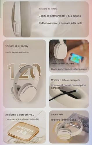 Cuffie Bluetooth 5.3 Over-Ear Gaming HIFI con ANC, Microfono e Batteria Lunga - Photo 4 sur 10