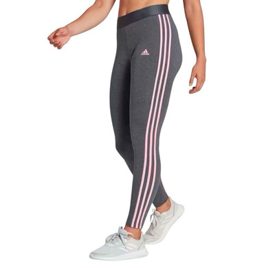 ADIDAS Womens Loungewear Essentials 3-Stripes Leggings Mid-Grey Heather/Pink