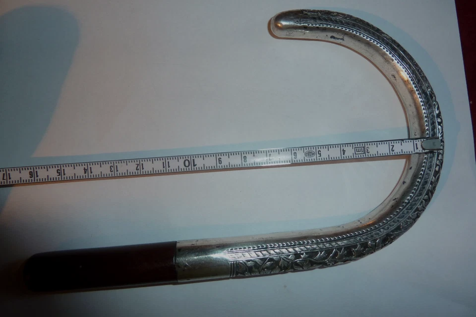 ANCIEN POMMEAU DE CANNE EN ARGENT MASSIF MOTIF FLEURS INDOCHINE - Photo 3/4