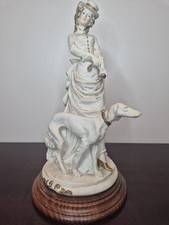 Antonio Belcari Lady With Borzoi Dog Figurine Sculpture On Wooden Base 29cm