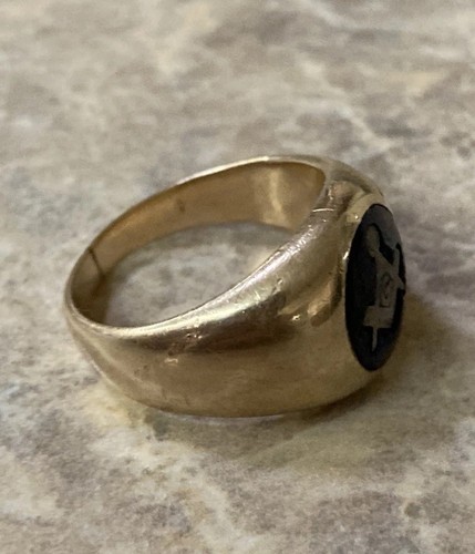 Anillo de sello masónico vintage de oro amarillo de 10 quilates con topacio azul 7,75 g talla 8 - Imagen 4 de 11