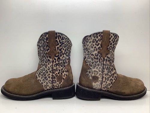 WOMENS ARIAT COWBOY SUEDE BROWN LEOPARD PRINT SHAFT BOOTS SIZE 8.5 C - Picture 5 of 10