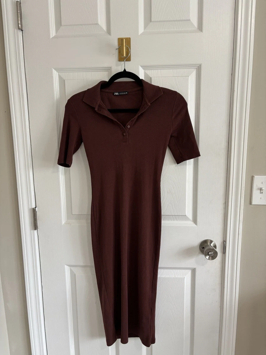 zara brown ribbed dress NWT ZARA WOMAN RIBBED LONG KNIT MIDI DRESS SIDE VENT DARK MINK M 5755/148