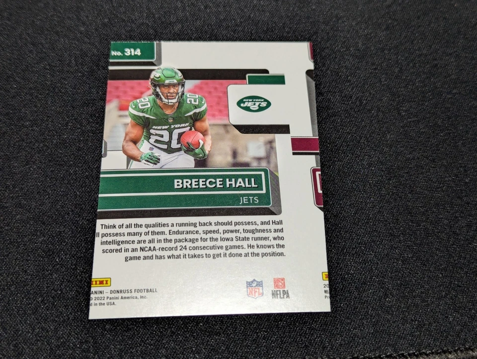 👀RARO ERROR/ERROR 1 de 1 2022 Donruss BREECE HALL Prueba de Prensa Clasificado 314 Novato Foto 4 de 4