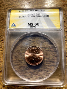 2023 Extra "V" on Shoulder Lincoln Cent Penny ANACS MS66 VERY SHARP COIN!!!