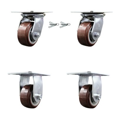 4 Inch Polyurethane Caster Set with Roller Bearing 2 Swivel Lock and 2 Rigid SCC