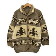 VTG Cowichan Wool Sweater Eagle Thunderbird Shepherd Hand Knit Canada Button XL
