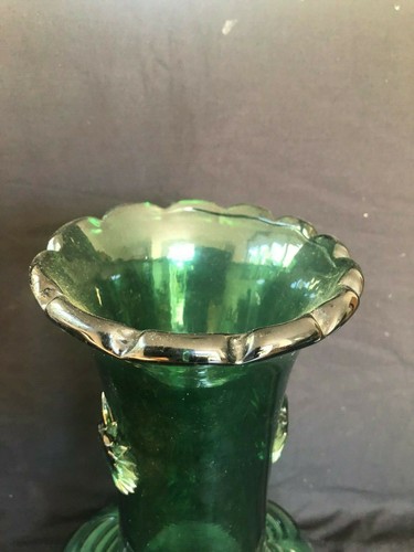 Grande vaso in vetro all'uranio Art Decò da 14 pollici. Marchio Pontil - Foto 2 di 9