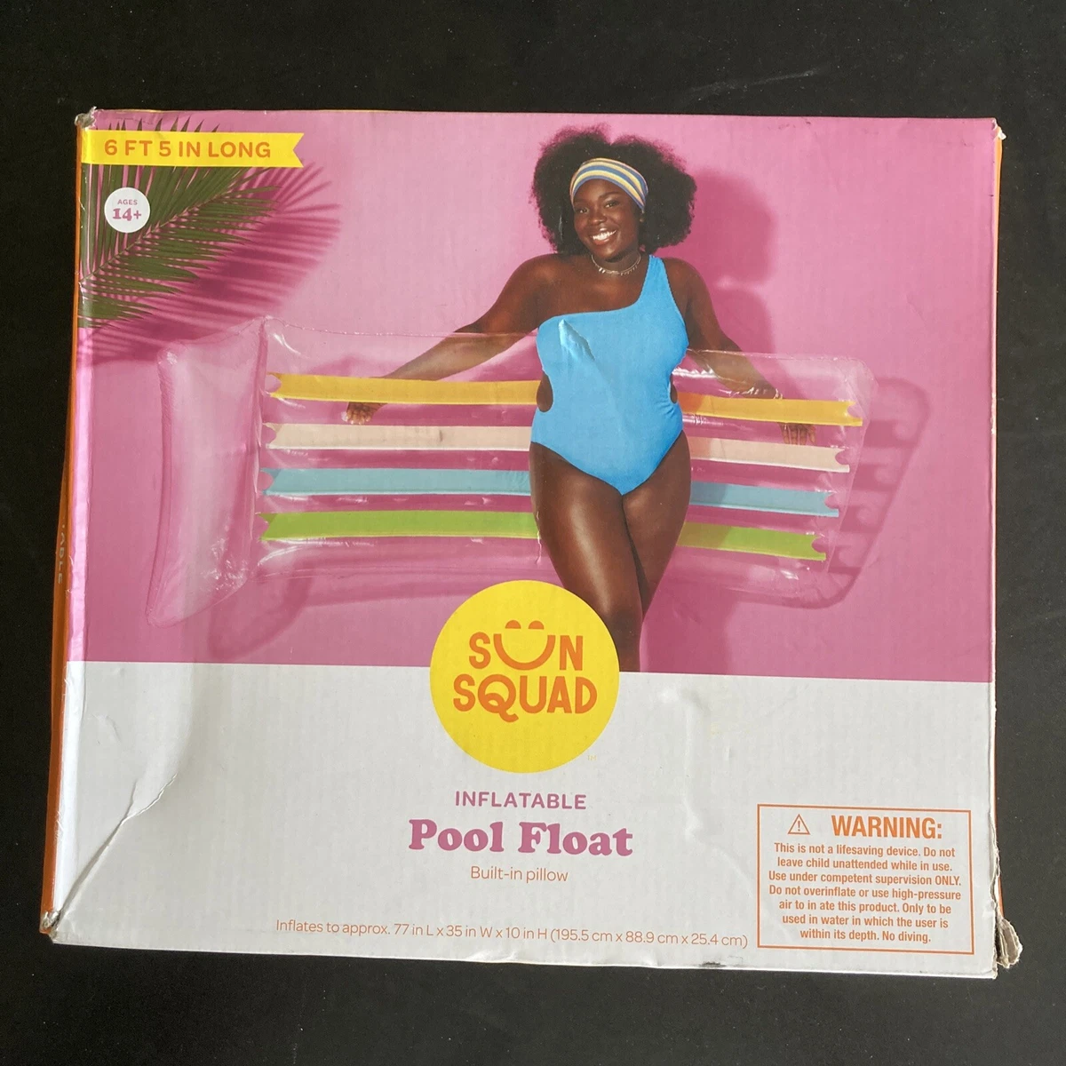 Sun Squad Full Body Inflatable Pool Float Built In Pillow Clear