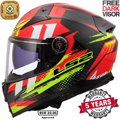 LS2 FF811 VECTOR II CARBON FIBRE FULL FACE MOTORCYCLE HELMET TANTIC RED YELLOW