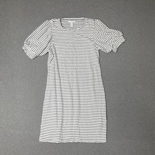 Daily Ritual Womens Supersoft Terry Relaxed-Fit Puff-Sleeve Dress striped Stripe