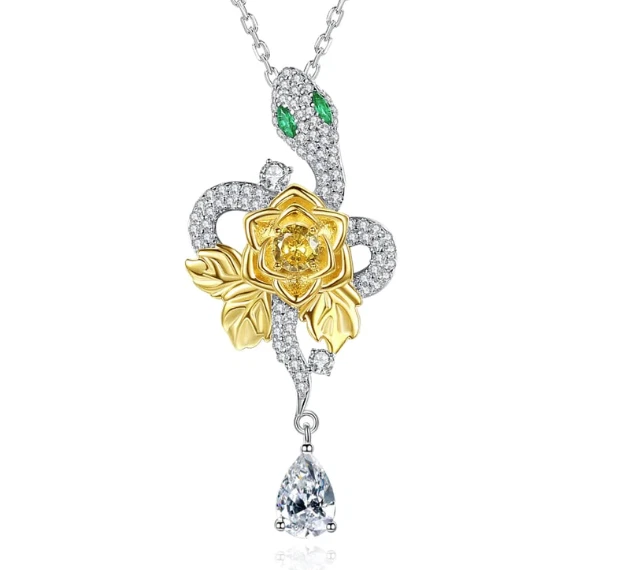 Шикарный змея цветок дизайн белый муассаниты подвеска в 10K разноцветное золото - Изображение 4 из 4