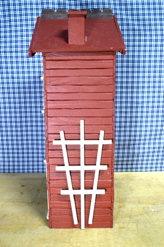 Vintage Bird House Wooden Hand Made Red W/ White Trim Chimney Metal Point Roof - Picture 2 of 8
