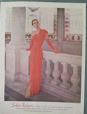 1947 women's red Enka Rayon fantasy in fashion evening gown dress gloves ad  | eBay