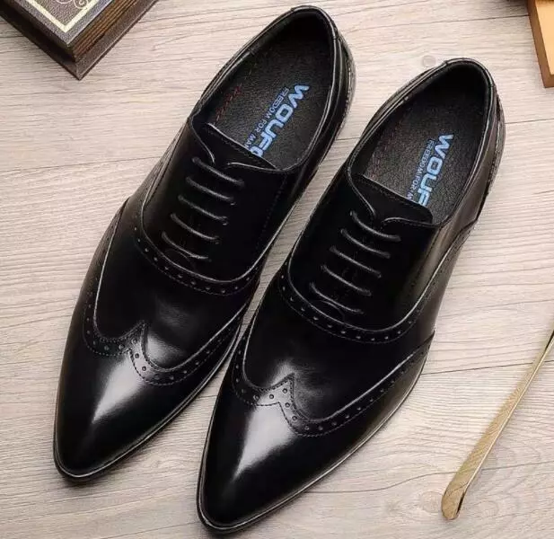 Men s Fashion Pointy Toe Lace Up Brogue Dress Shoes Youth Party Leather Shoes F