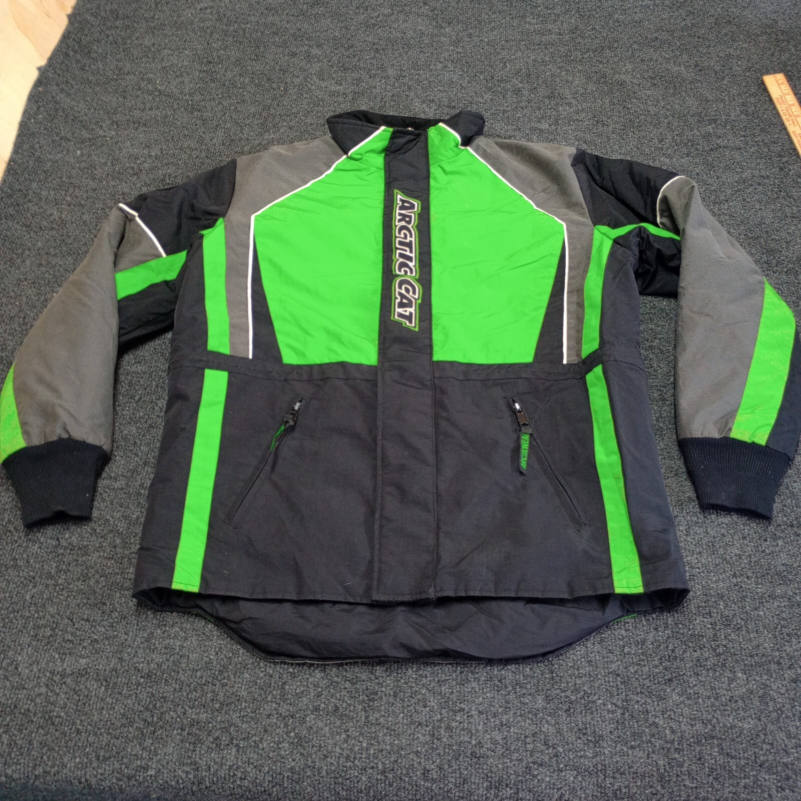 Vintage Arctic Cat Jacket Men Medium Green Racing Quilted Snowmobile