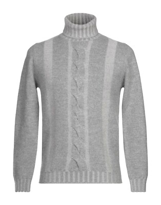 NWT Alpha Studio Men's Wool Cashmere Turtleneck Sweater Light Grey Sz 48