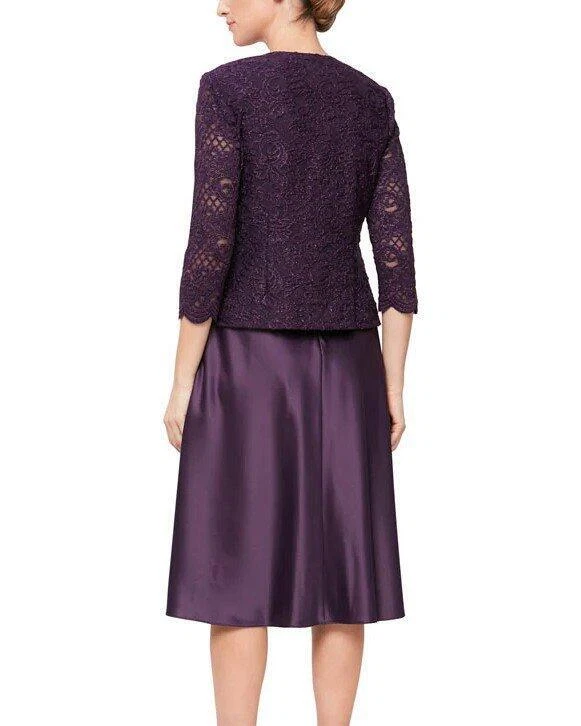 Vestido Chaqueta ALEX EVENINGS 8P Berenjena Brillo Encaje y Satén NUEVO $219 Foto 2 de 4