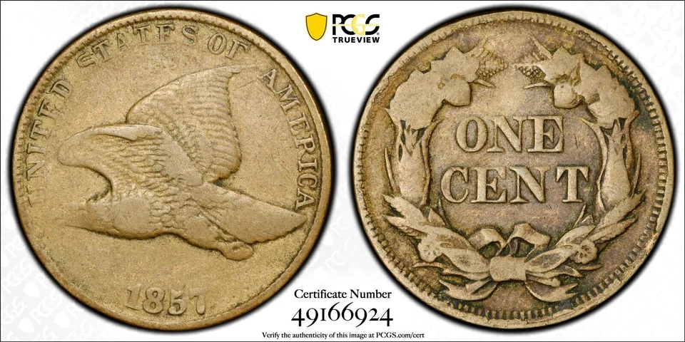 PCGS VF-20! 1857 STRUCK THROUGH GREASE HEADLESS EAGLE! ERROR FLYING EAGLE CENT - Image 3 of 3