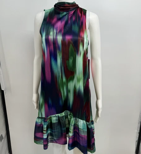 Belle Badgley Mischka Womens Hadley Printed Mock Neck Bow High Low Dress Size 2