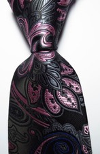 New Classic Paisley Black Gray Pink JACQUARD WOVEN Silk Men's Tie Necktie