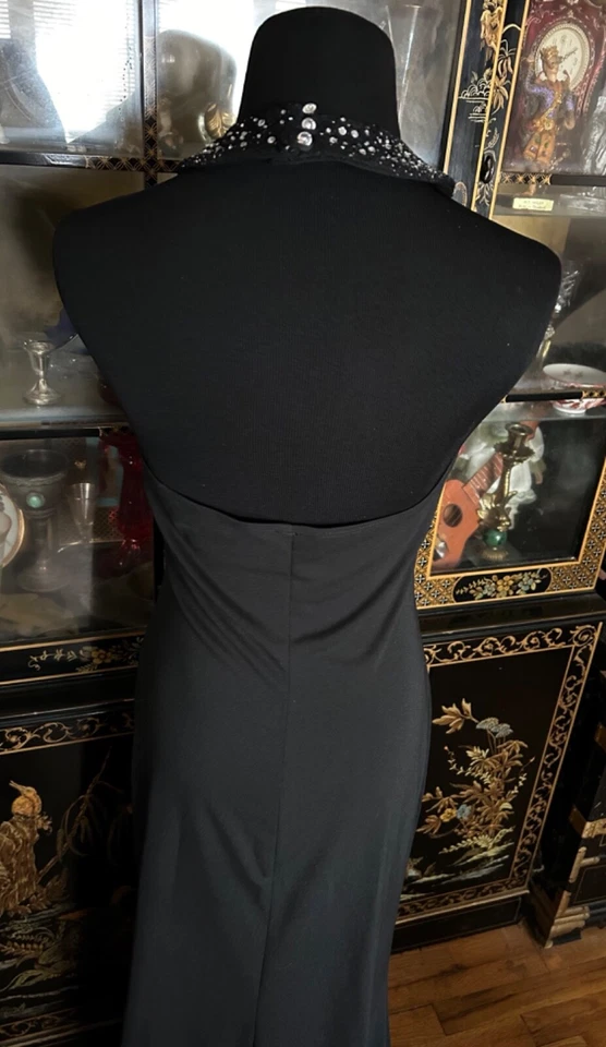 Maxi Vestido Halter Negro Con Cuentas Años 90 Y2K Victoria Secret Espalda Abierta Moda Int’l 10 Foto 2 de 4