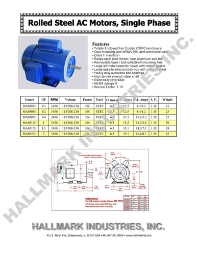 MOTOR DE CA, 2HP, 3450 RPM, 1PH, 115V/208-230V, 56C/TEFC, con base - Imagen 2 de 6