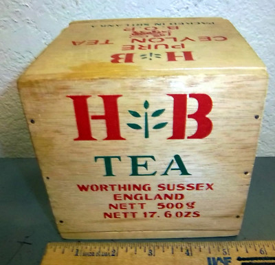 H B Tea wood box, Pure Ceylon Tea BOP, (empty), great graphics & colors