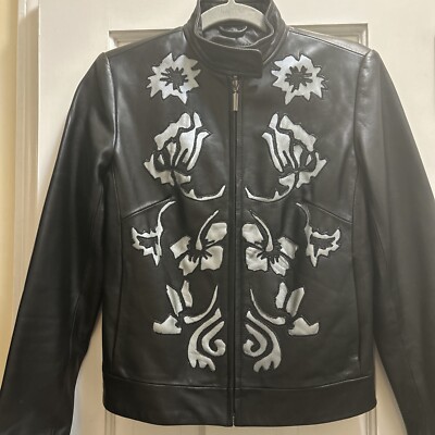 VINTAGE ALLAN DENIS BLACK AND SILVER LEATHER JACKET, Size XS | eBay