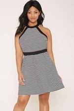 Forever 21 Plus Size Black White Pleated Stripe Dress 0X