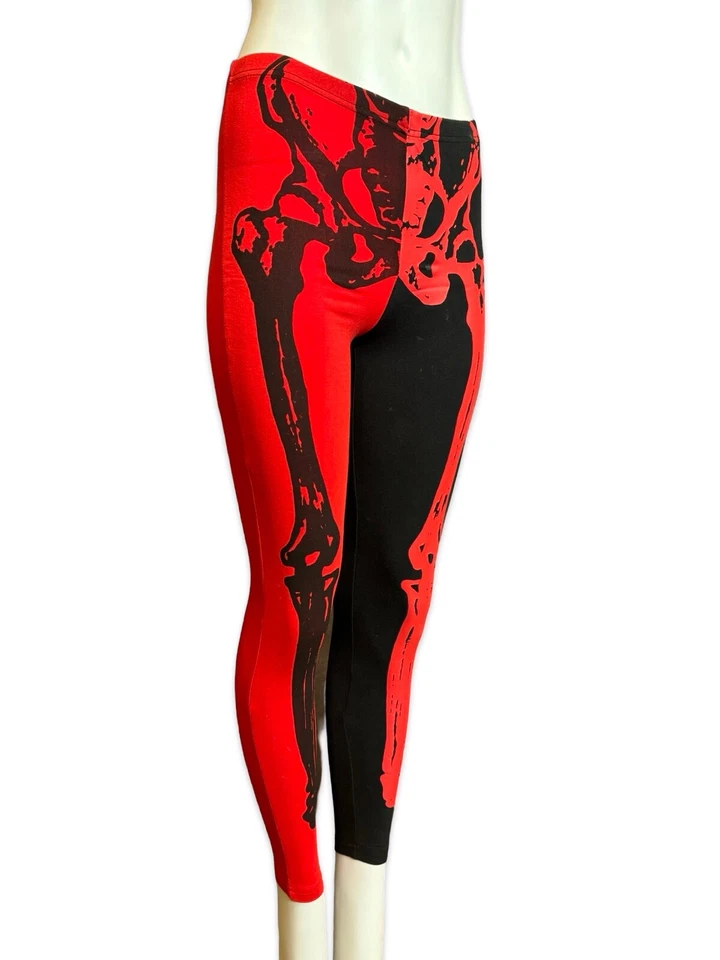 Leggings atléticas punho de ferro esqueleto preto e vermelho gótico punk rave academia treino - Imagem 3 de 4