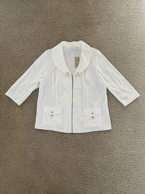 Women s Zenergy By Chico s Optic White 3/4 Sleeve   Zipper Jacket, Size 3