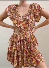 PATRONS OF PEACE western retro boho ruffle floral tiered mini dress