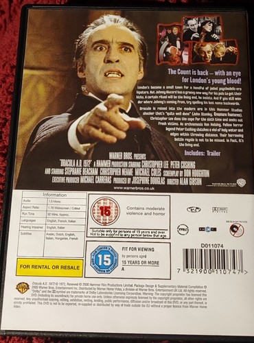 DVD "DRACULA A.D. 1972" di A. Gibson, con C. Lee, P. Cushing. Versione italiana. - Foto 3 di 5