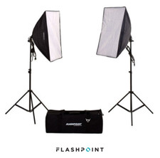 Used Flashpoint 2-Light SoftBox Kit, Flourescent Lamps 5500K bulbs,  Stands