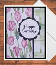Floral Pink Tulip Garden Flowers A2 DIY Handmade Card Kit Set of 6 w/Envelopes