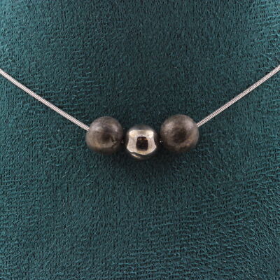 Halskette 3 Perlen Pyrit Spanien 8 Mm. Kette aus Edelstahl Armbanduhr Women's