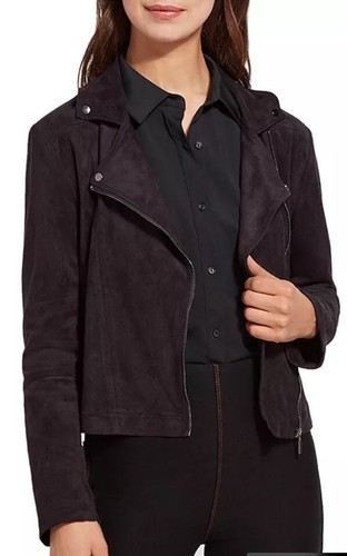 Lysse Vegan Faux Suede Moto Jacket Black Size Large New With Tags $148 Soft - Picture 2 of 16