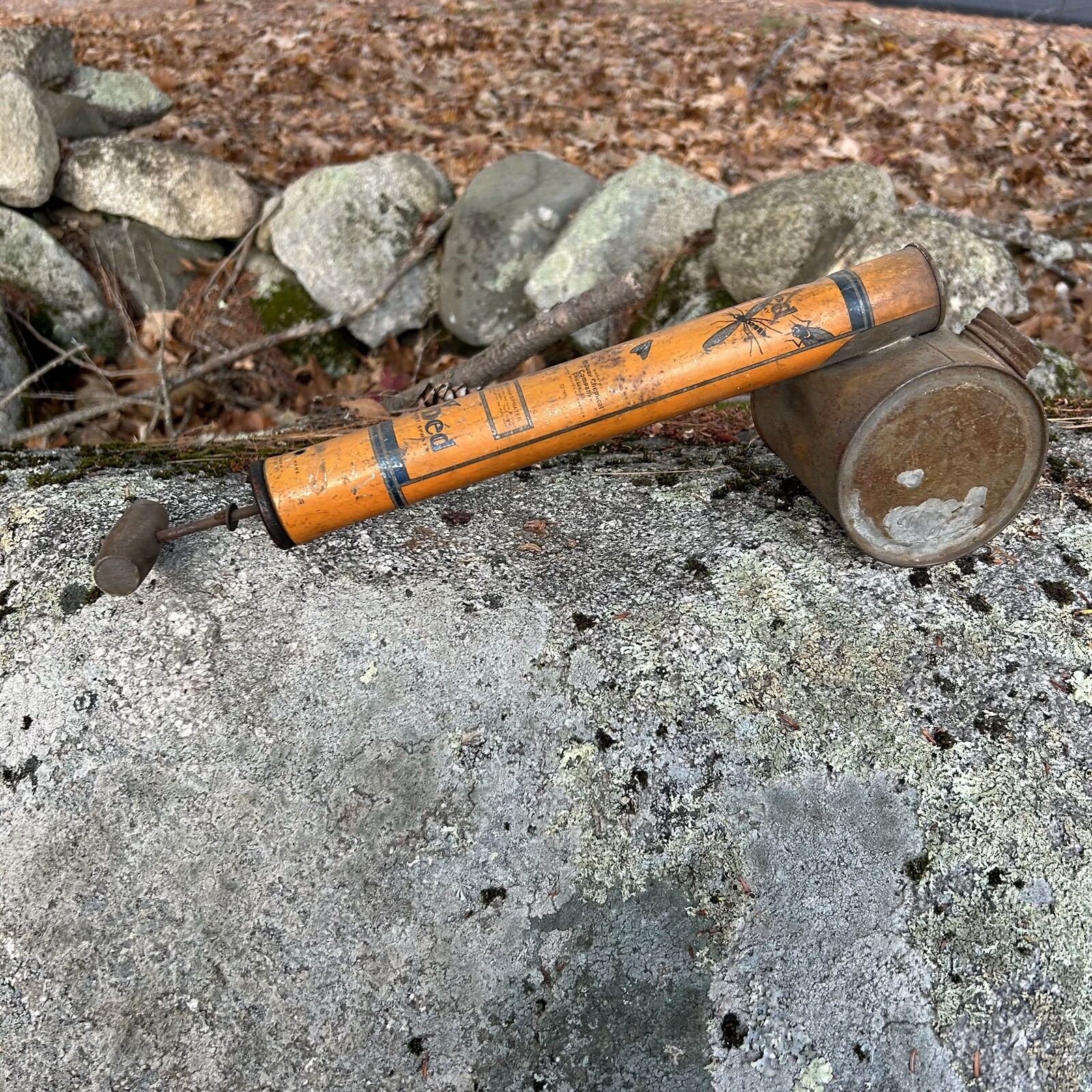 Vintage Flyded  Orange Bug Sprayer w/Glass Canister Fly Ded