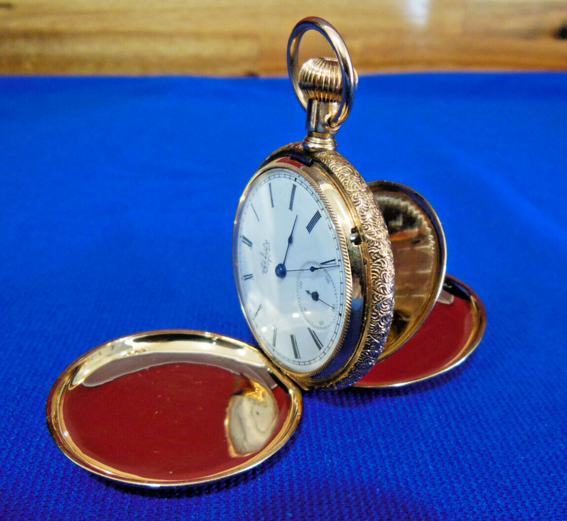 ⭐ Elgin 14K US ASSAY Solid Gold Double Hunter 13j Pocket Watch