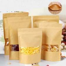 Kraft Paper Bag Heat Seal Resealable Heat Seal Zip Lock Window Stand Up Pouch