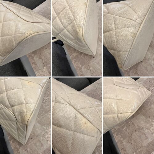 Auth Vintage Chanel Cream Medallion Caviar Tote Bag GHW - Picture 5 of 23