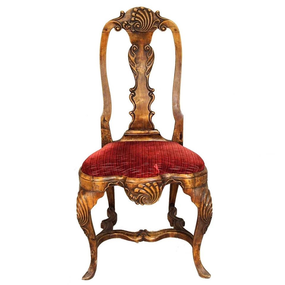 Set 4 Antique Scandinavian Rococo Birch Upholstered Dining Side Chairs c. 1760 - Image 2 of 4