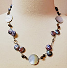 silver tone chain Mop iridescent beads 20 1/2" pearl coin & shell necklace