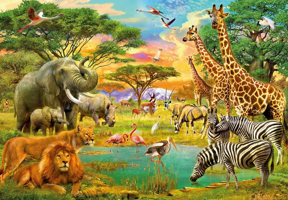 Mural Papel Pintado Animales Africanos Dormitorio Infantil Decoración Interior 260x384 cm Foto 2 de 4