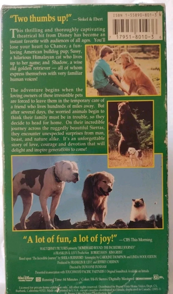 Walt Disney Homeward Bound VHS Open Tapes Foto 4 de 4