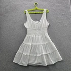 Lulus Women Dress XL White Tiered Skater Mini Sleeveless Milkmaid NWT