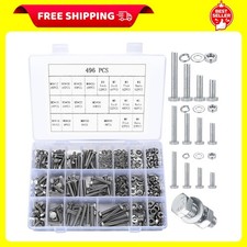 Metric Hex Bolt, Nut & Washer Assortment Kit - 496 Pcs Stainless Steel Set