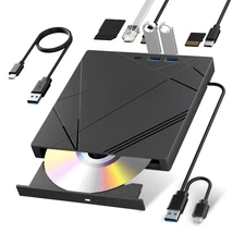 8-in-1 External CD/DVD Drive USB3.0 Type-C CD/DVD RW Optical Drive with Lan Port
